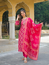 Women Pink Viscose Ikat Embroidered Straight Kurta Trousers With Dupatta-PKSKD3127