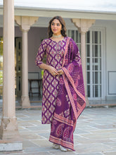 Women Purple Viscose Ikat Embroidered Straight Kurta Trousers With Dupatta-PKSKD3130