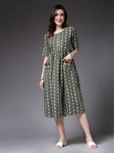 Women's Self Design Cotton Blend Maxi Dress-POPPYGREEN