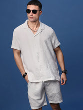Men White Cuban Collar Solid Co Ords Set-Pahel-3362-White