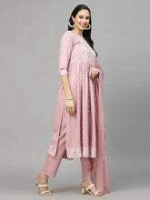 Women's Printed Rayon Naira Cut Kurta Pant Dupatta Set-ROSEIRANI36
