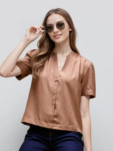 Rosah Women Brown V-Neck Dyed Smart Casual Top-RSTPPDSTDY-04