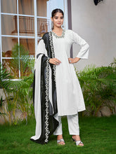 Women's Viscose Solid Flared Kurta Pant With Dupatta-ME101-surbhizmlblkwhite