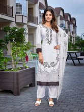 Women's Chanderi Embroidered Straight Kurta Pant With Dupatta-ME102-surbhizmlwhite