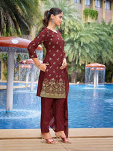 Women's Crepe Foil Printed Straight Kurta Pant With Dupatta-ME130-MFMAROON