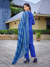 Women's Crepe Foil Printed Straight Kurta Pant With Dupatta-ME130-MFROYALBLUE