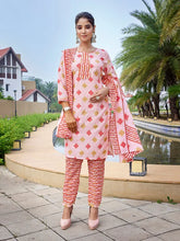 Women's Cotton Blend Printed Straight Kurta Pant With Dupatta-ME138-MGIC-PINK