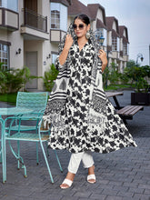 Women's Viscose Printed Flared Kurta Pant With Dupatta-ME150-surbhiWhtblck-SKD