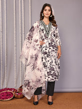 Women's Cotton Blend Embroidered Straight Kurta Pant With Dupatta-ME155-surbhiWhitblck-SKD