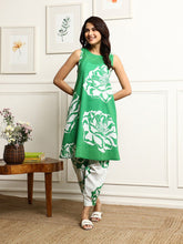 Women's Printed Flared Kurta With Pant Set-ME167-GREN-COSET