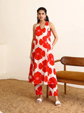 Women's Printed A-Line Kurta With Pant Set-ME168-REDWHIT-COSET