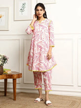 Women's Printed A-Line Kurta With Pant Set-ME169-PINK-COSET