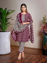 Women's Cotton Blend Printed Straight Kurta Pant With Dupatta-ME184-MAGIC-PURPL
