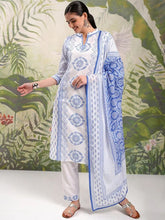 Women's Viscose Floral Printed Straight Kurta Pant With Dupatta-ME55 WHITE & BLUEKPD02