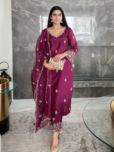 Women's Viscose silk Embroidered Straight Kurta Pant With Dupatta-ME61 Nryn-wine