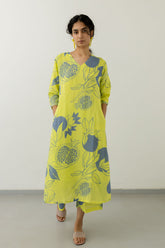 Women's Viscose Floral Printed Straight Kurta Set With Palazzo-ME62 yellow dadam