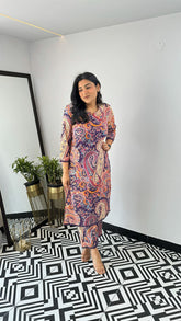 Women's Viscose Floral Printed Straight Kurta Set With Pant-ME65- PURPLE KERI-KP