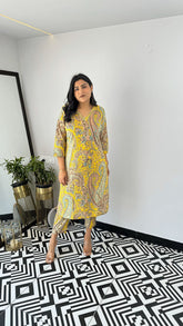 Women's Viscose Floral Printed Straight Kurta Set With Pant-ME65-YELO KERI-KP