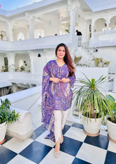 Women's Viscose Printed Straight Kurta Pant With Dupatta-ME67-prpl-shrt-KPD