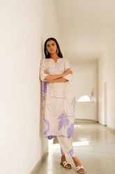 Women's Cotton Floral Printed A-Line co-ord set-ME68-whtprplcotn-Coset