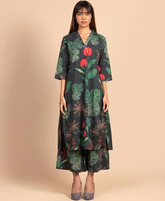 Women's Viscose Floral Printed Straight co-ord set-ME69-Darkgrn-coset