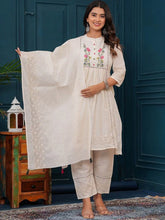 Women's Cotton Embroidered Flared Kurta Pant With Dupatta-ME93-Borar01