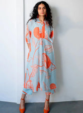 Women's Viscose Floral Printed Flared Kurta With Pant Set-ME98 sky dadam