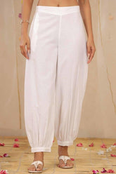 White Solid Cotton Flex Dhoti Style Pants-2876WHITE