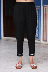 Black Solid Cotton Women Slim Fit Laced Pants With Single Side Pocket & Drawstring-S4333BLACK