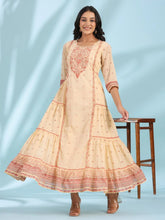 Festive Ivory Ethnic Motif Printed Tiered Dress With Sequins & Beadwork-S4466IVORY