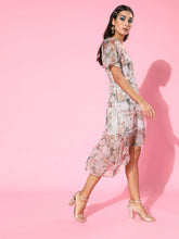 Beige Floral Sweetheart Neck High Low Dress