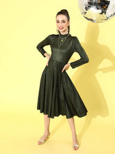 Black Metallic High Neck Flared Midi Dress