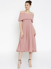 Layered Fit & Flare Pink Midi Strap Dress