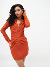 Women Orange Front Zipper Bodycon Dress-SFDRSS11510