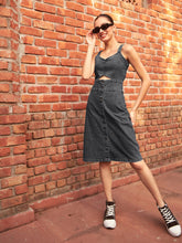 Women Black Denim Wash Strappy Dress-SFDRSS11880