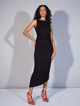 Women Black Rib Boat Neck Midi Dress-SFDRSS12344