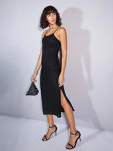 Women Black Mesh Strappy Midi Dress-SFDRSS12366