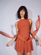 Women Rust Mesh Tiered Short Dress-SFDRSS12368