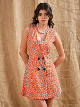 Women Orange Geo Double-Breast Sleeveless Blazer Dress-SFDRSS12372