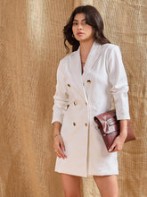 Women White Full Sleeves Double Breasted Blazer Dress-SFDRSS12380