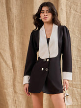 Women Black Contrast Collar Blazer Dress-SFDRSS12382