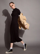 Women Black Ribbed Back Slit Full Sleeves Bodycon Dress-SFDRSS12392