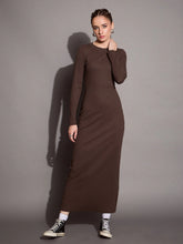 Women Brown Ribbed Bodycon Maxi Dress-SFDRSS12402