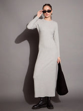 Women Grey Melange Ribbed Bodycon Maxi Dress-SFDRSS12403