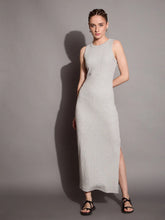 Women Grey Melange Ribbed Sleeveless Bodycon Maxi Dress-SFDRSS12405