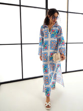Women White & Blue Floral Abaya Dress-SFDRSS12409