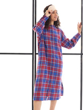 Women Red & Blue Check Mandarin Collar Longline Shirt Dress-SFDRSS12412