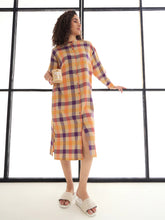 Women Beige & Orange Mandarin Collar Longline Shirt Dress-SFDRSS12414