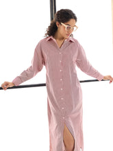 Women Maroon & White Stripes Lounge Longline Shirt Dress-SFDRSS12416