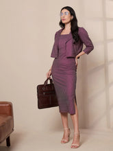 Women Maroon Striped Bodycon Dress With Crop Blazer-SFDRSS12419